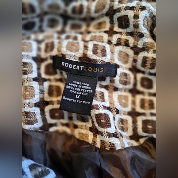 Robert Louis women's size 1X Brown Camel geometric belted jacket, New - Picture 4 of 8